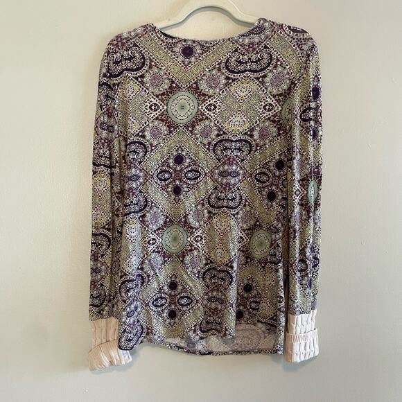 Sundance Size S Green Purple Long Sleeve Top Sweater Cuffs Embroidered Front - Picture 2 of 5